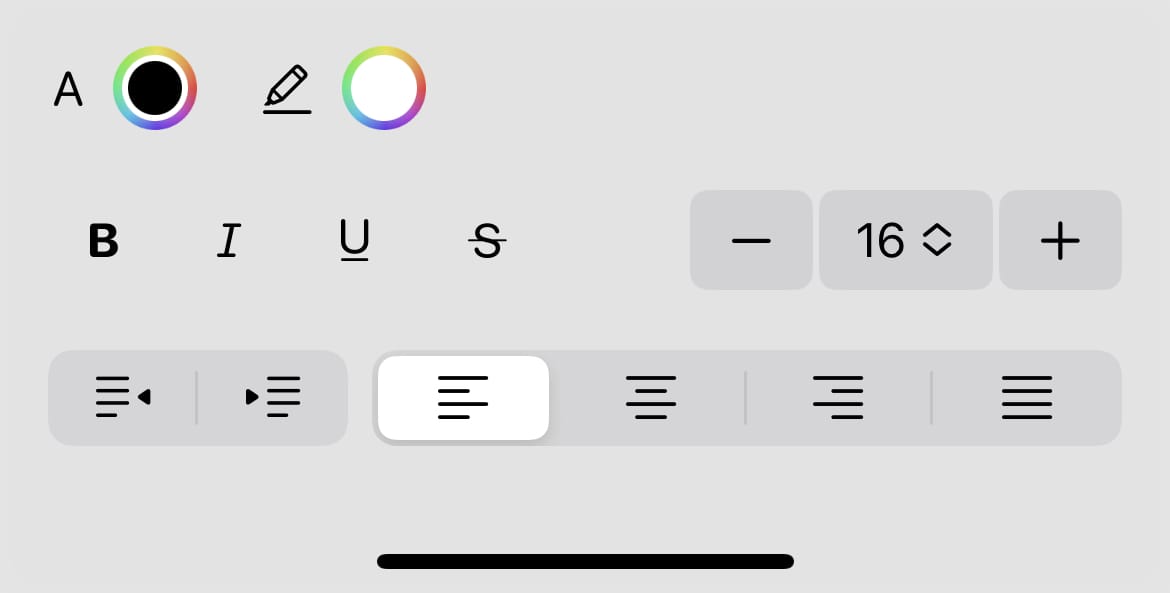 Toolbar with a segmented indentation button group