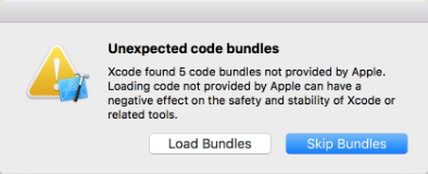 Xcode Load Plugin Bundles Warning Dialog