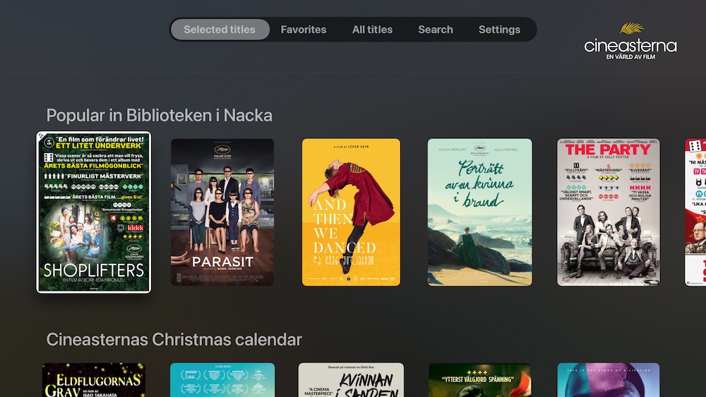 Screenshot from the Cineasterna iPad app