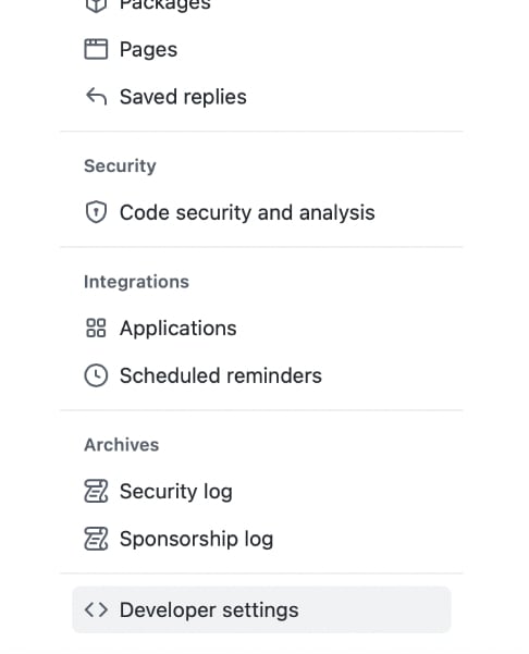 GitHub Settings menu screenshot