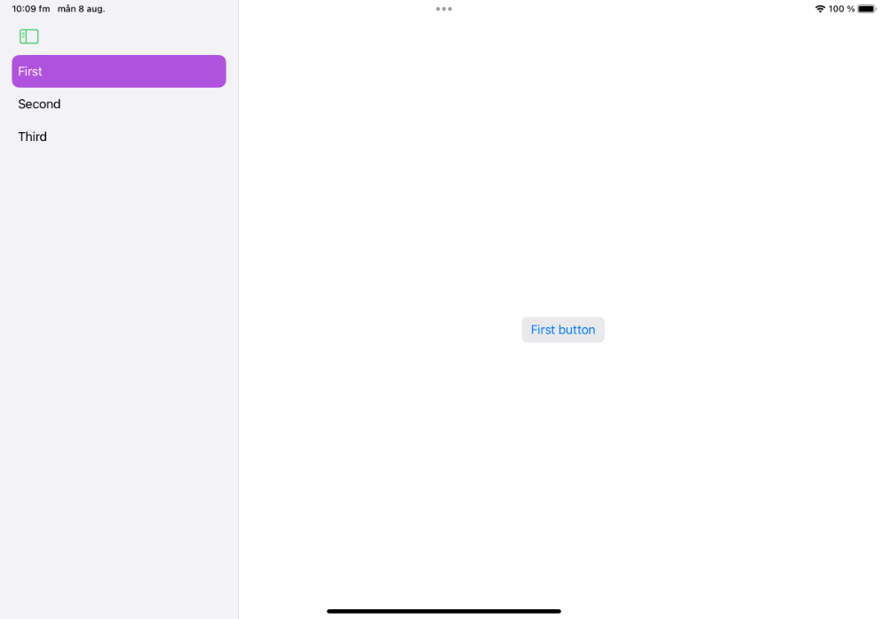 A screenshot of an iPad with a green sidebar button but purple sidebar color