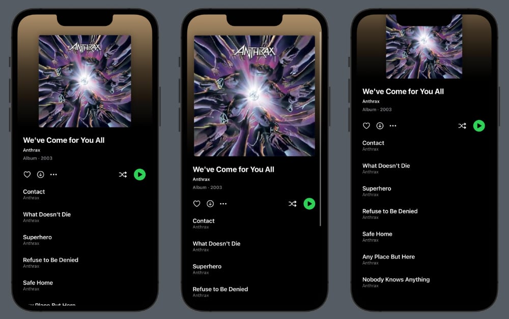A SwiftUI preview that mimics the Spotify album screen