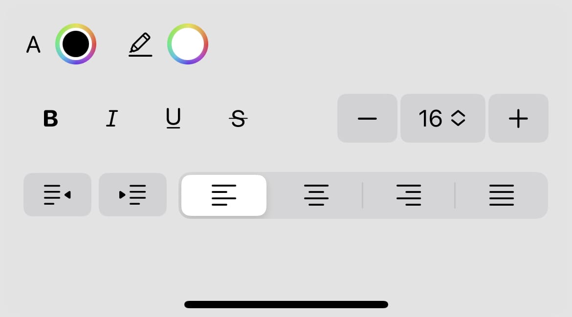Toolbar with indentation buttons