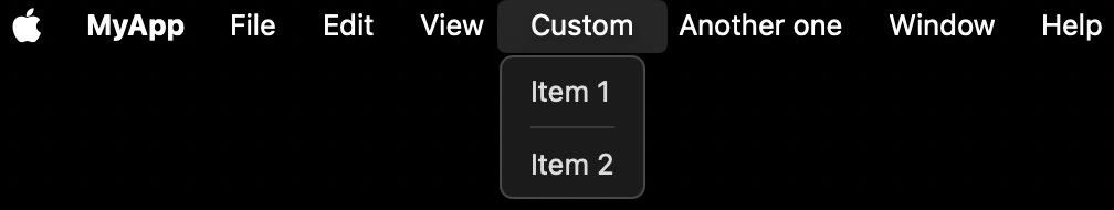 A custom macOS main menu