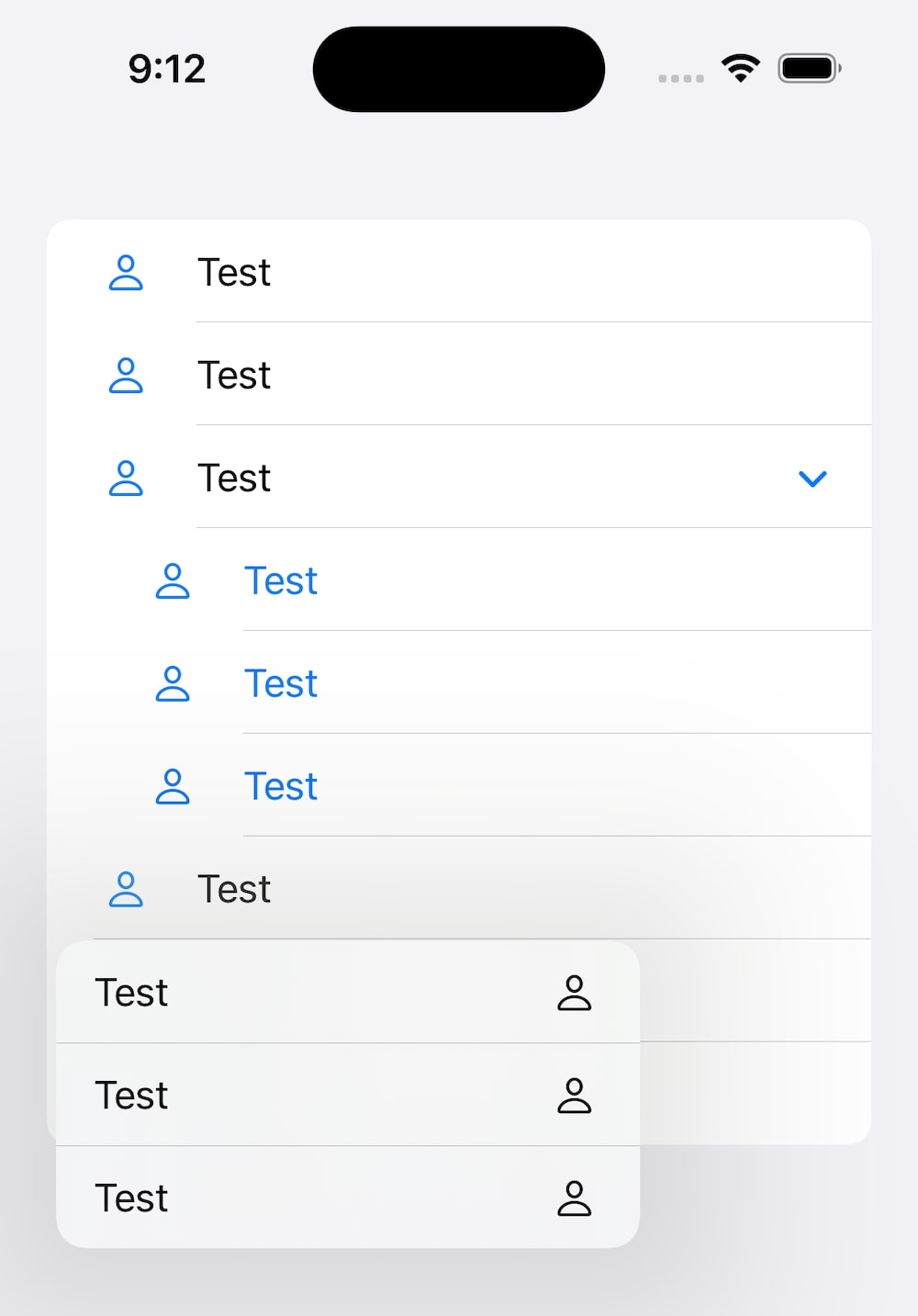 A comparison between a menu and a disclosure group, where the disclosure group gets a correct separator line