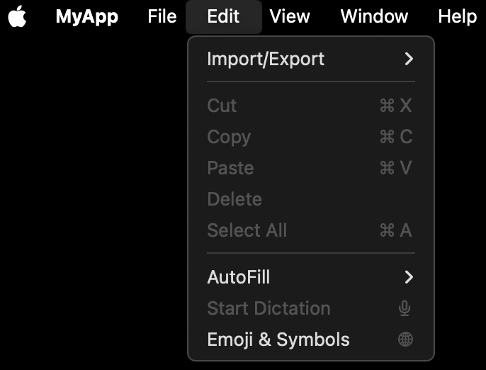 A further customized `Edit` menu: