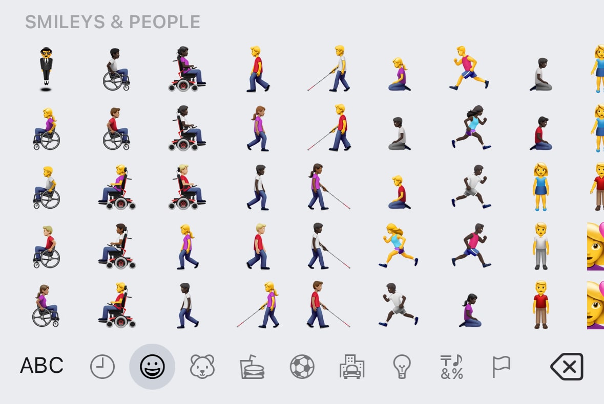 A native emoji keyboard with people moving