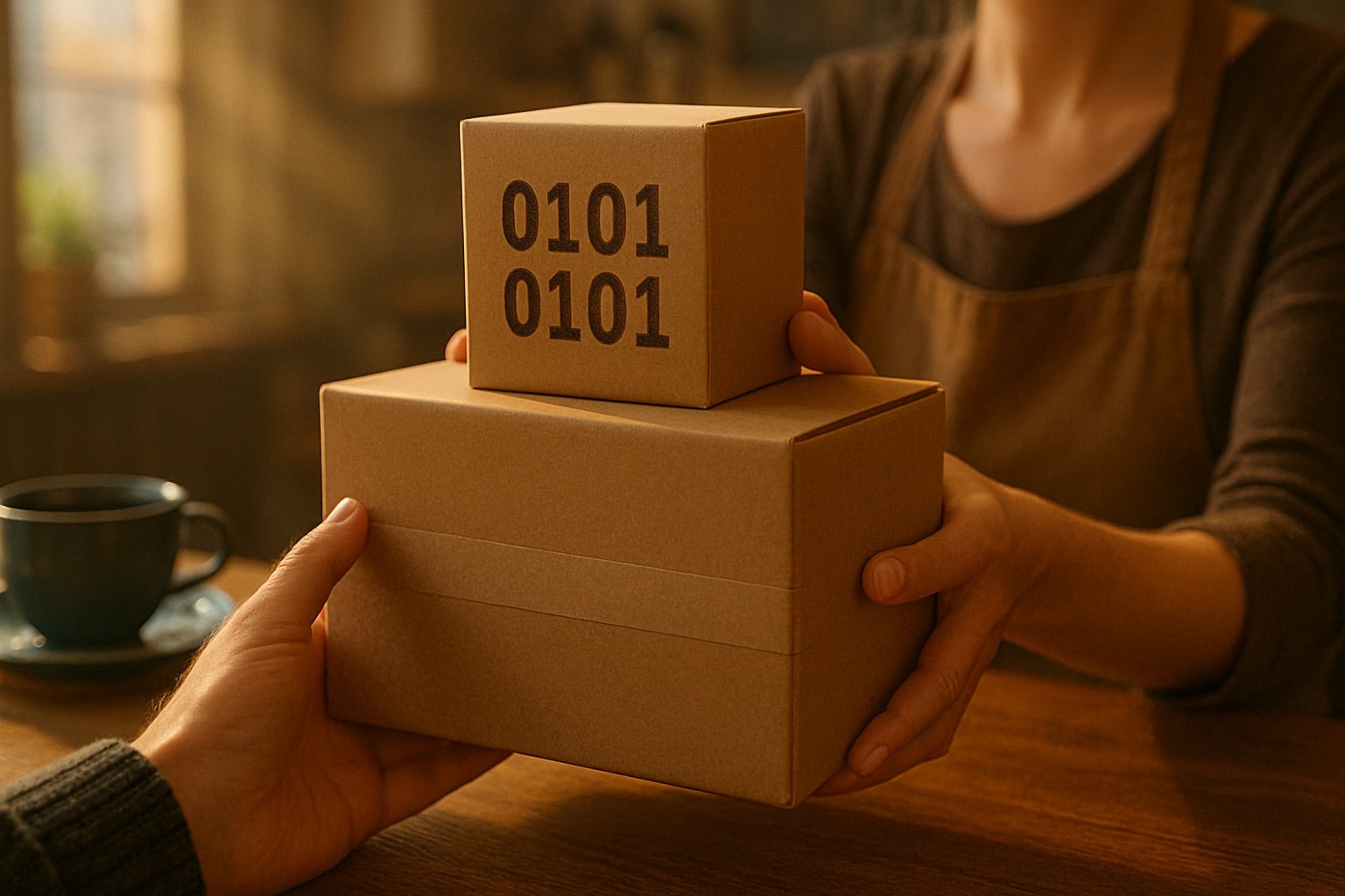 An image of a coffee shop counter, selling code.