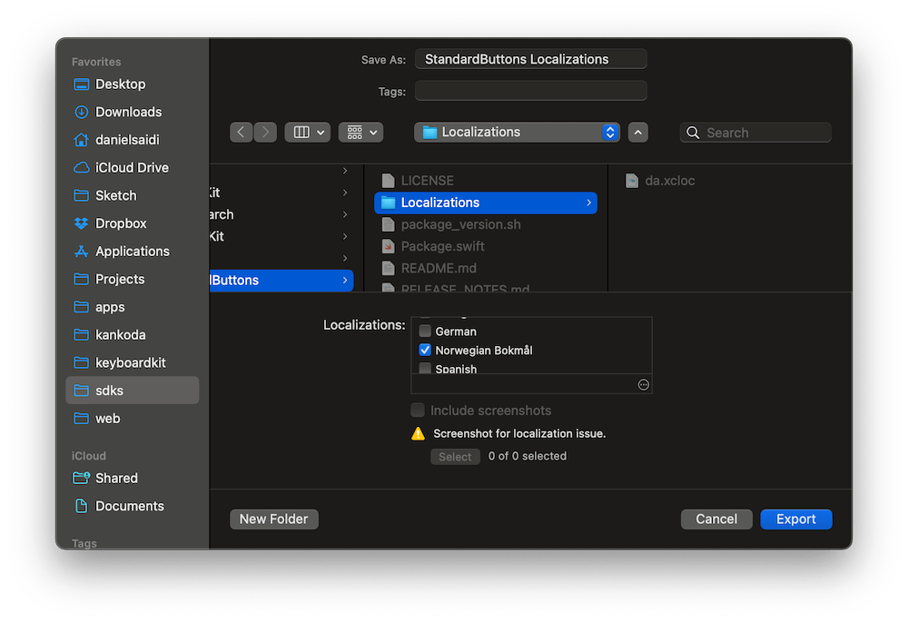 An export Dialog