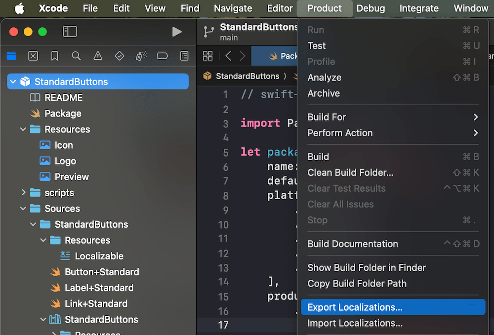 An export Menu
