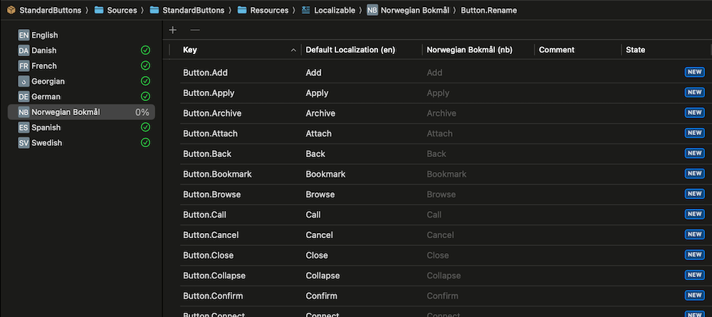 A string Catalog With Empty Norwegian