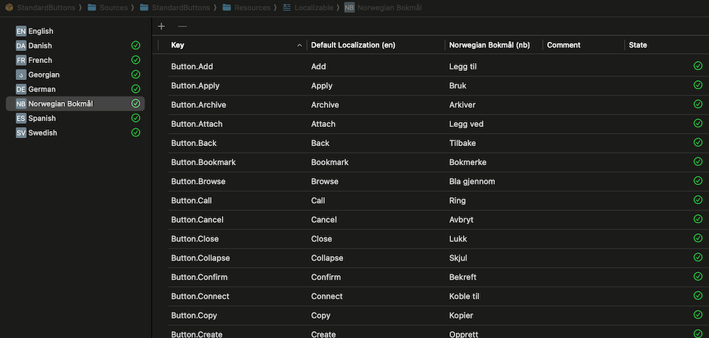 A string Catalog With Norwegian Translations