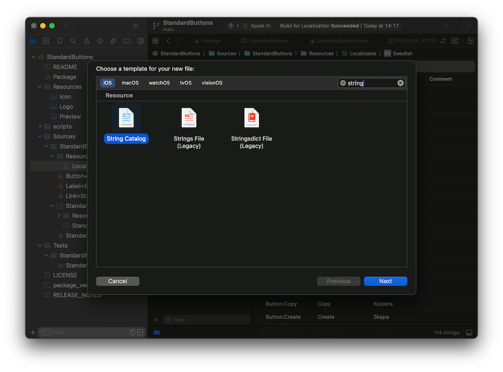A string Catalog Modal
