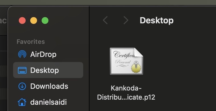 A screenshot of the exported p12 file