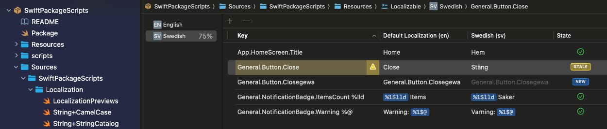 An Xcode String Catalog with an accidentally stale key