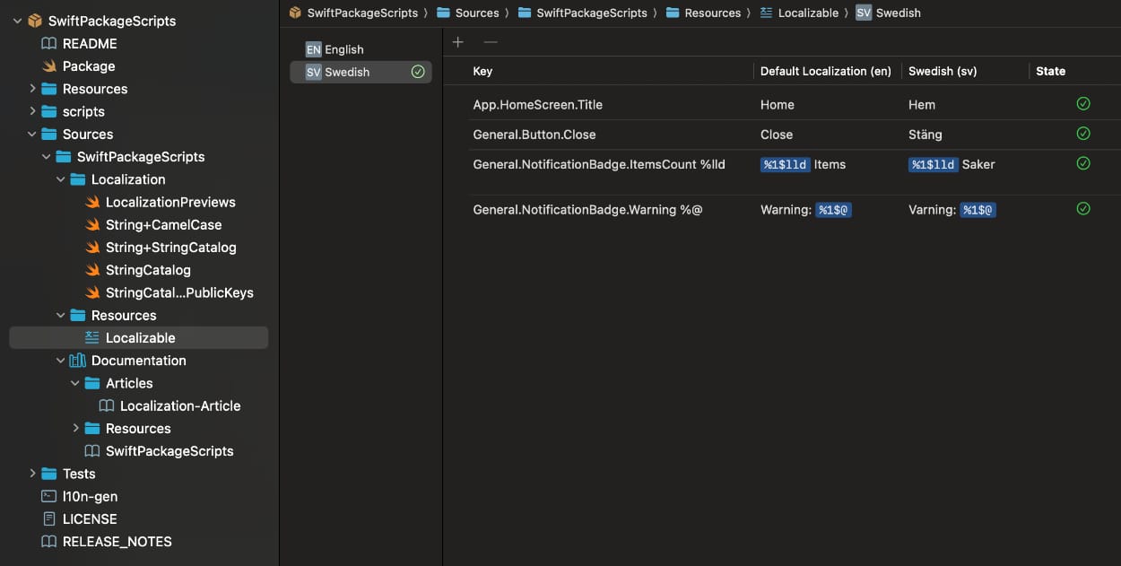 An Xcode String Catalog with translations