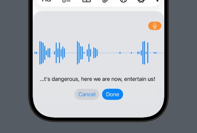 In-keyboard dictation screenshot